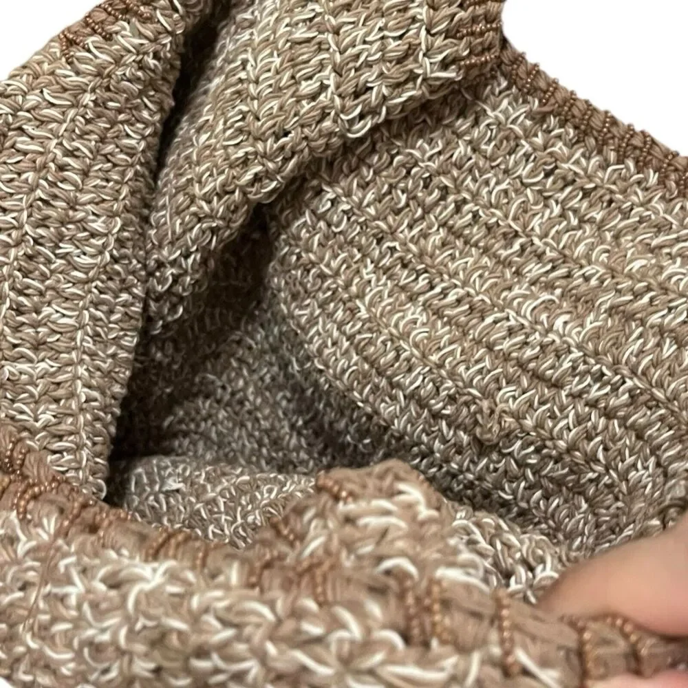 Free People Got Me in Stitches Tote Bag Brown One Size Boho Slouchy Crochet - Picture 9 of 13